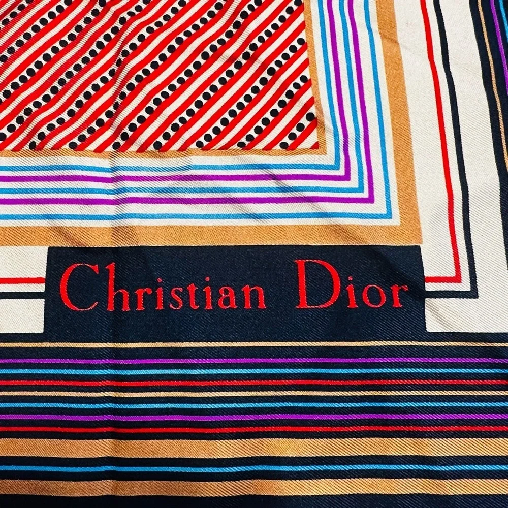 Dior Vintage Multicolor Striped Silk Scarf
